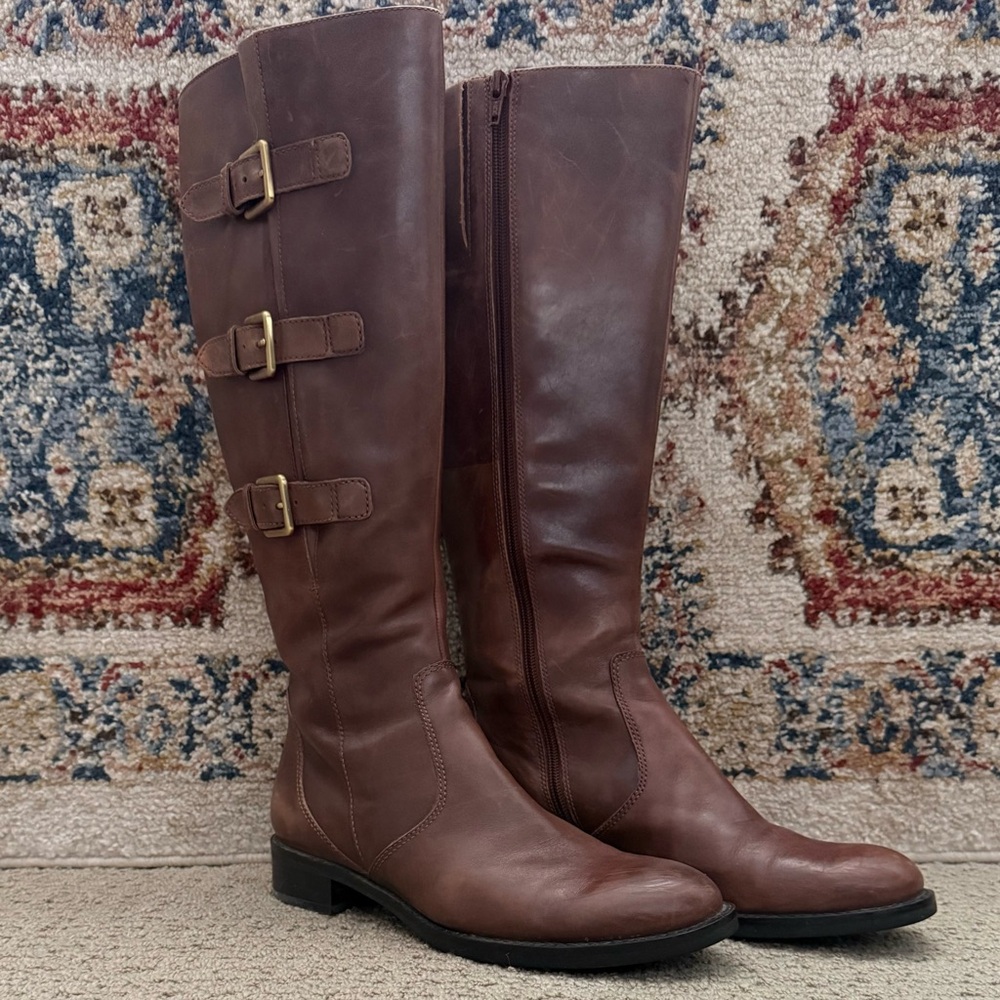 Ecco Hobart Brown Leather Riding Boots with Adjustable Buckles Size 39 or 8-8.5